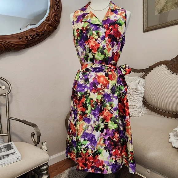 WardorbeA Multi Color Faux Wrap Dress With Belt - Picture 8 of 14